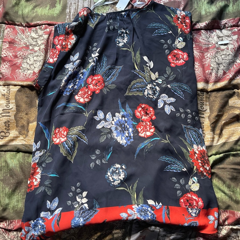 Blue and red floral blouse